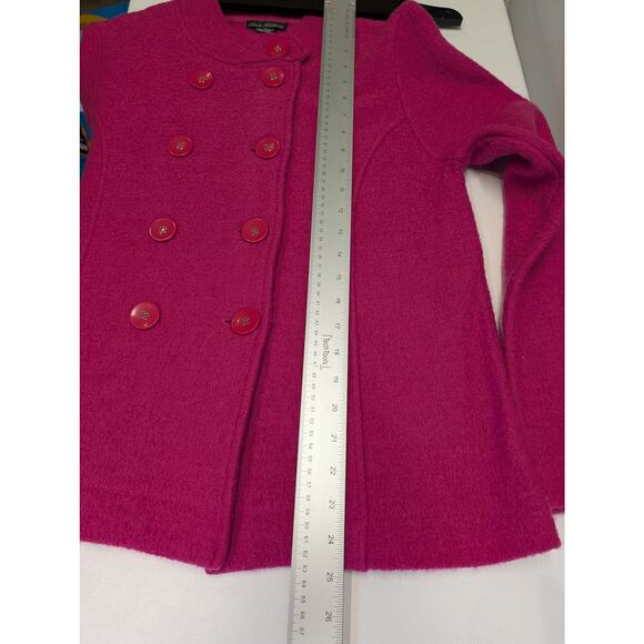 Linda Matthews Vintage 100% Wool Pink Double Breasted Cardigan Coat Jacket Large - Picture 8 of 10